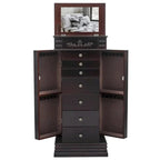 Stylish Jewelry Armoire with Mirror and Necklace Hooks - 18.5 x 12 x 42
