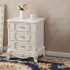 Traditional White Wood Carved 3-Drawer Nightstand