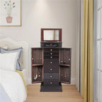 Stylish Jewelry Armoire with Mirror and Necklace Hooks - 18.5 x 12 x 42