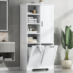 Bathroom Storage Cabinet with Drawers, Tilt-Out Laundry Hamper, Multiple Storage Space, Open Shelve, Adjustable Shelf
