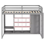Kids Loft Bed with Wardrobe and Shelves, Wooden Loft Bed Frame with Storage Cabinet for Kids Teens