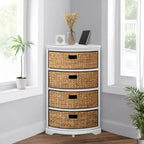 eHemco Hampton Meadows 4 Tier X-Side Corner Storage End Table with 4 Wicker Baskets