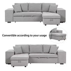 104.5 Reversible L-Shape Sleeper Sectional with Storage Chaise & 2 Stools - Convertible 3-Seat Sofa Bed for Living Room