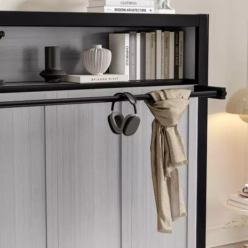Twin Size Murphy Bed with Shelves, Metal Wall Bed with Foldable Design for Small Space