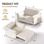 Dyonery 51 3-in-1 Sleeper Sofa Bed, Convertible Loveseat with Pull-Out Bed, Adjustable Backrest, Linen Couch