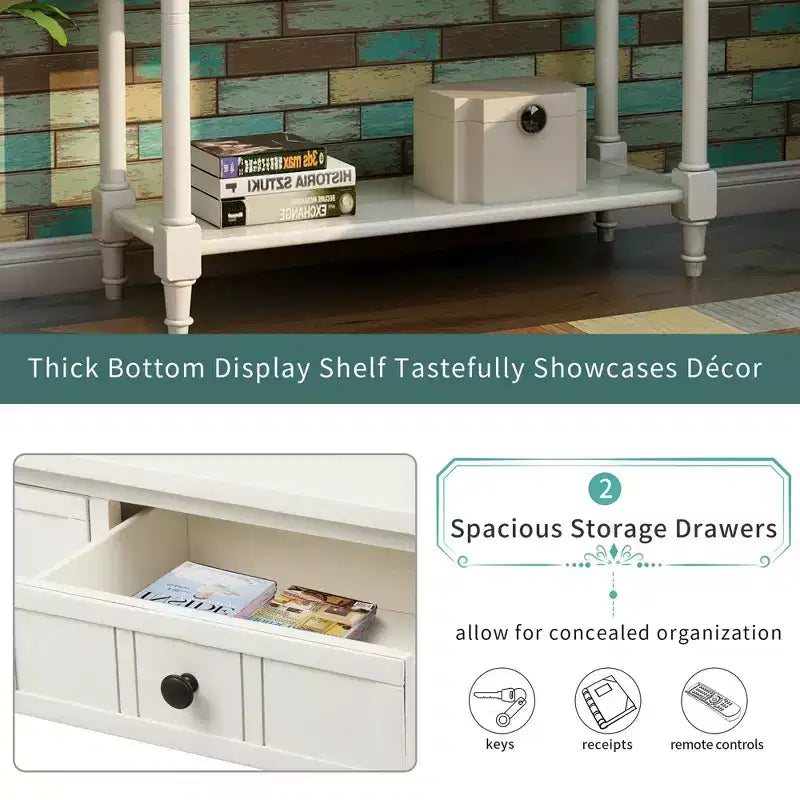 The Misty Moon Daisy Series Console Table Traditional Design with Two Drawers and Bottom Shelf (Espresso)