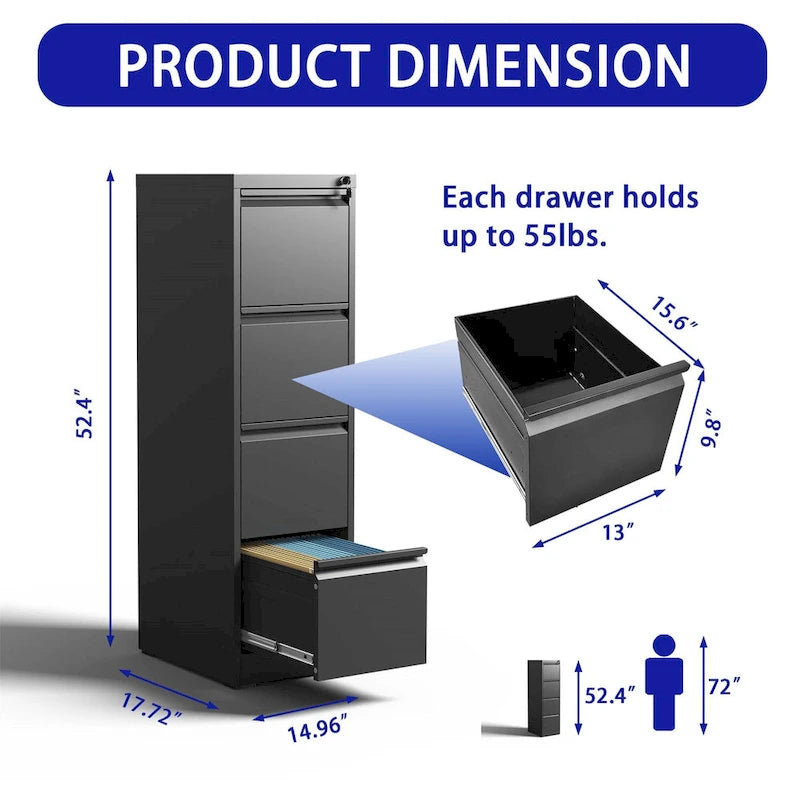 4 Drawer Metal Vertical File Cabinet with Lock