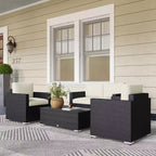 4 Pieces Rattan Sofa Set Wicker Patio Sofa Set with Loveseat Chairs Glass Top Coffee Table for Garden Outdoor