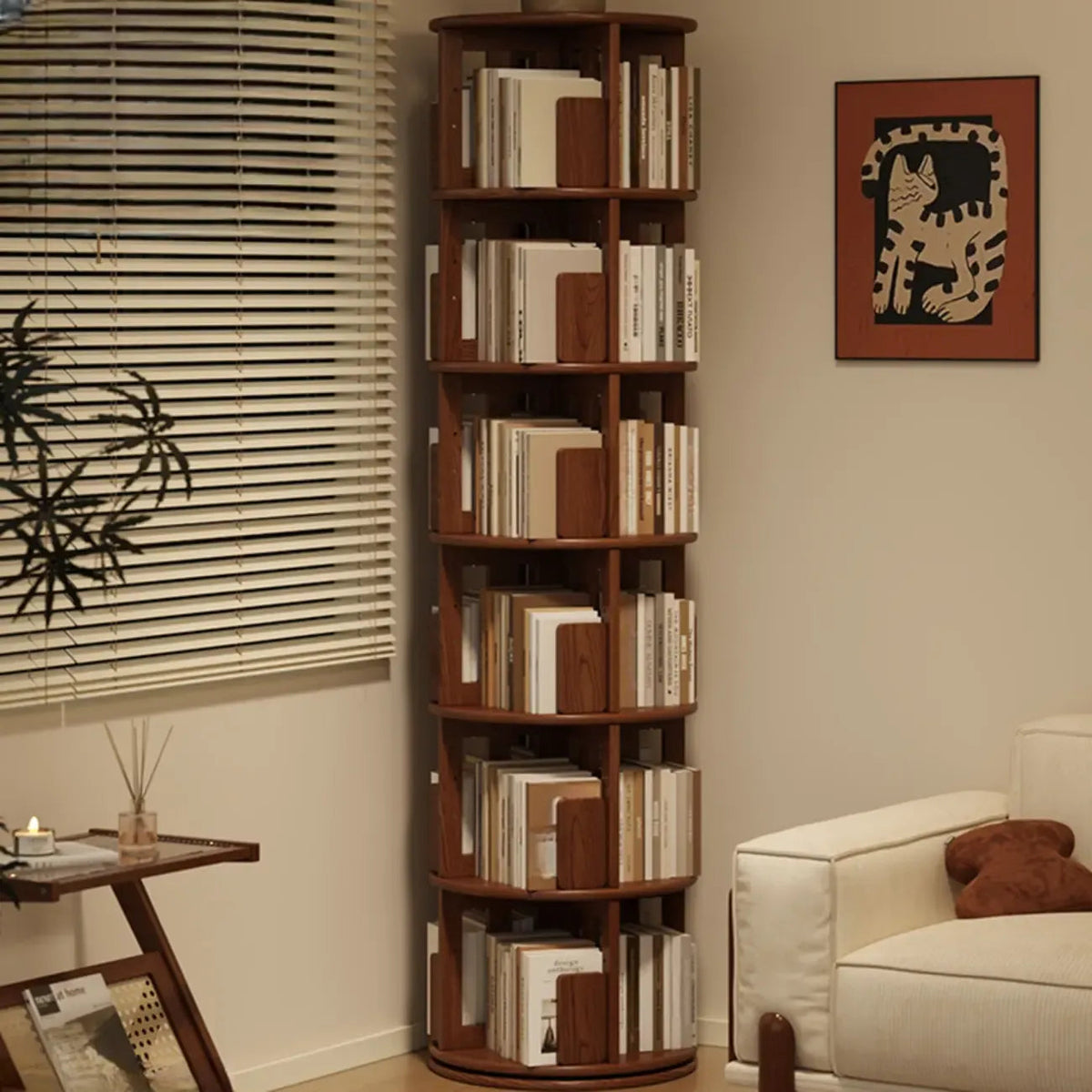 Wooden Vertical Narrow Rotating Bookcase