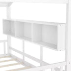 Twin Size Floor House Bed, Kids Montessori Playhouse Bed with Storage Shelf and Roof Design
