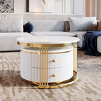 2 Pieces White Round Nesting Coffee Table with Drawers