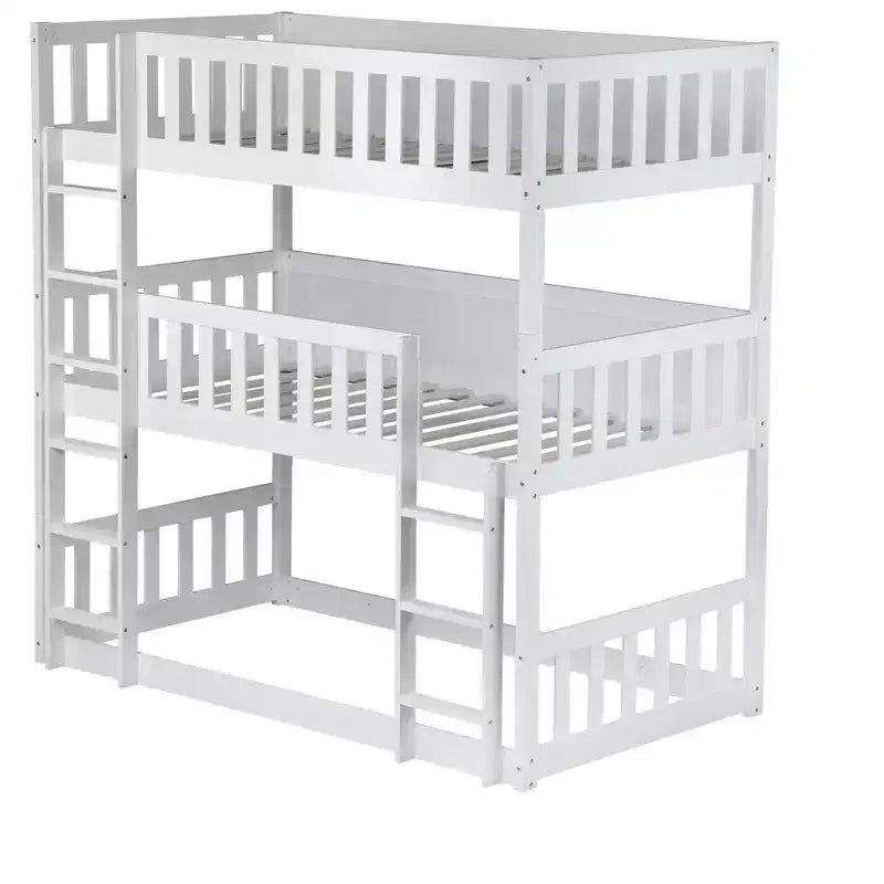 Triple Twin Bunk for Kids, Twin over Twin over Twin Detachable Bunk Bed with Ladder and Guardrail, Separate into 3 Beds