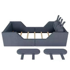 Whisen Twin Platform Bed, Kids Floor Upholstered Bed Frame with Rabbit Cushion, Removable Side Rails