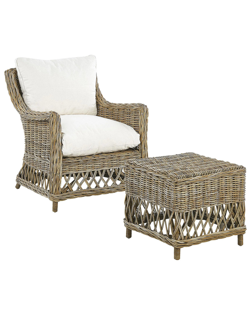 Poltrona da giardino con poggiapiedi Rattan Naturale