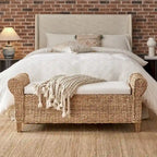 Bab Boho Farmhouse Ratten Storage Bench with Hollow-Carved Designs by HULALA HOME