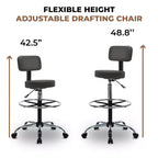 Home Imports Emporium Drafting Stool  Adjustable Swivel Faux Leather Stool with Footrest & Back Support