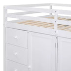 Teddy Fleece Full Size Loft Bed with Storage Shelf and Drawers, Wooden High Loft Bed with Versatile Desk for Bedroom