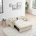 Velvet Convertible 55 2-Seater Sleeper Sofa with Pull-Out Bed, Adjustable Recline, Side Pockets, and Phone Holder