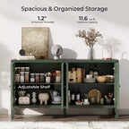 Buffet Cabinet with Storage, Distressed Storage Cabinet with 4 Carved Doors and Adjustable Shelf, Wooden Accent Sideboard Buffet Cabinets