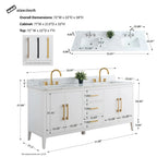 Vanity Art 72 Double Sink Bathroom Vanity Cabinet with Engineered Marble Top