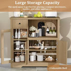 White & Walnut Kitchen Microwave Cabinet - 3-Door Pantry Storage Buffet with Adjustable Shelves for Dining Room, Living Room & Hallway