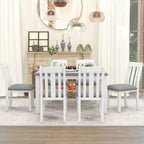 Farmhouse Extendable Dining Table Set for 6, Rectangular Table and 6 Upholstered Chairs