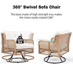 4-Pieces Outdoor Rattan Conversation Sofa Set with Swivel Chairs and Coffee Table