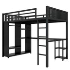 Full XL Size Loft Bed Frame with Built-in Wardrobe
