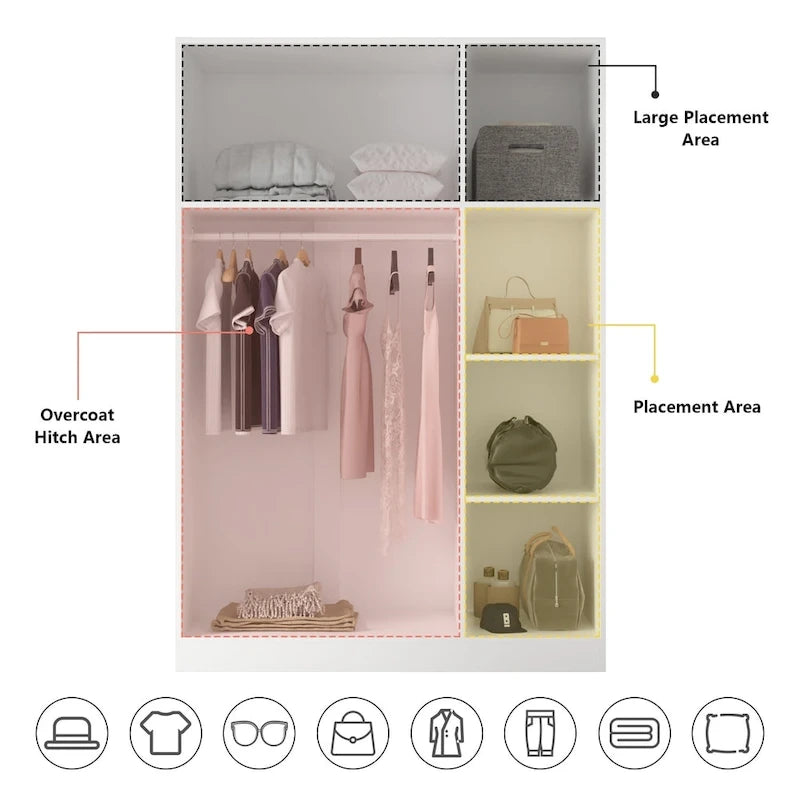 Timechee 47.2 Armoire Clothes Storage Solid Wood Handles Wardrobe White