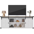 70 TV Stand for 75 Inch TVs, Farmhouse Entertainment Center with Sliding Barn Doors and Storage Cabinets, Modern Media TV Console Table