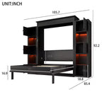 Luxystar Modern Queen Murphy Bed with 10 Storage Shelves and Upholstered Headboard, Black