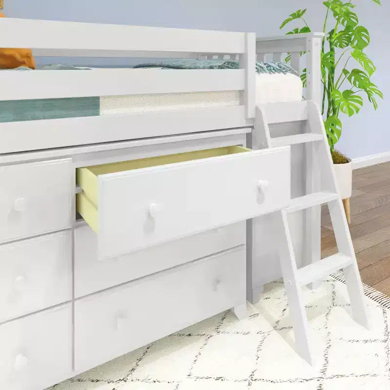 Max & Lily Twin-Size Low Loft with Pull-Out Desk and 3-Drawer Dressers