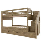 Whisen Twin XL Bunk Bed Frame with Trundle, Bunk Bed with Storage, Bunk Bed with Solid Wood, Storage Staircase, Wardrobe, 3Drawer, for Kids