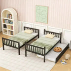 Twin Over Twin Modern Wood Bunk Bed with Trundle, Convertible into 2 Beds