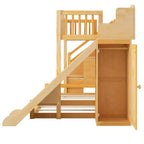 Twin over Full Bunk Bed with Slide, Shelves, Storage Staircase and Wardrobe for Kids Room