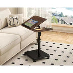 1 Set c-Shaped Side Table, Height Adjustable Overbed Bedside Table with Wheels, Multi-Purpose Sofa Table & Laptop Desk for Small Spaces