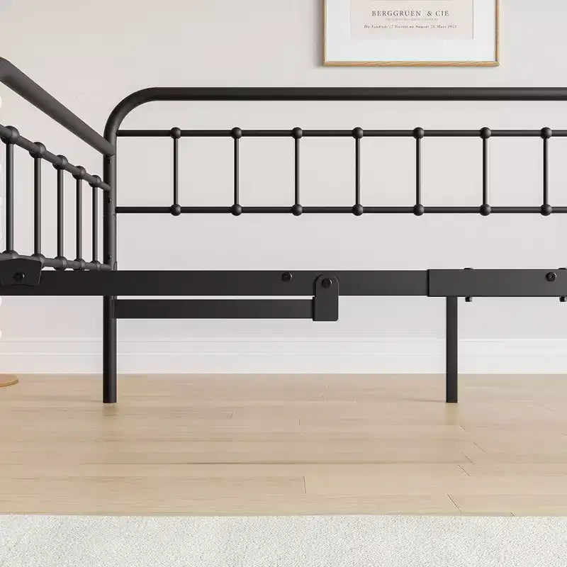 MAYEERTY Twin Size Metal Daybed Frame with Trundle, Heavy Duty Sofa Bed Platform, No Box Spring Needed, Black