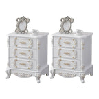 Traditional White Wood Carved 3-Drawer Nightstand