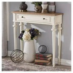 Marquetterie French Provincial Style Weathered Oak & Distressed Wood Console Table - White - Baxton Studio: Vintage, Carved Legs
