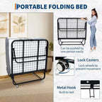 Folding Bed with Mattress for Adults,Portable Rollaway Guest Beds , Foldable Metal Frame Bed with 5 Memory Foam Mattress & Side Storage Pocket
