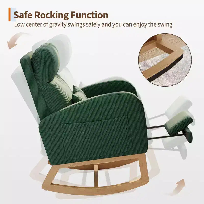 Modern Soft Rocking Chair with Pillow & Side Pockets, for Living Room, Bedroom