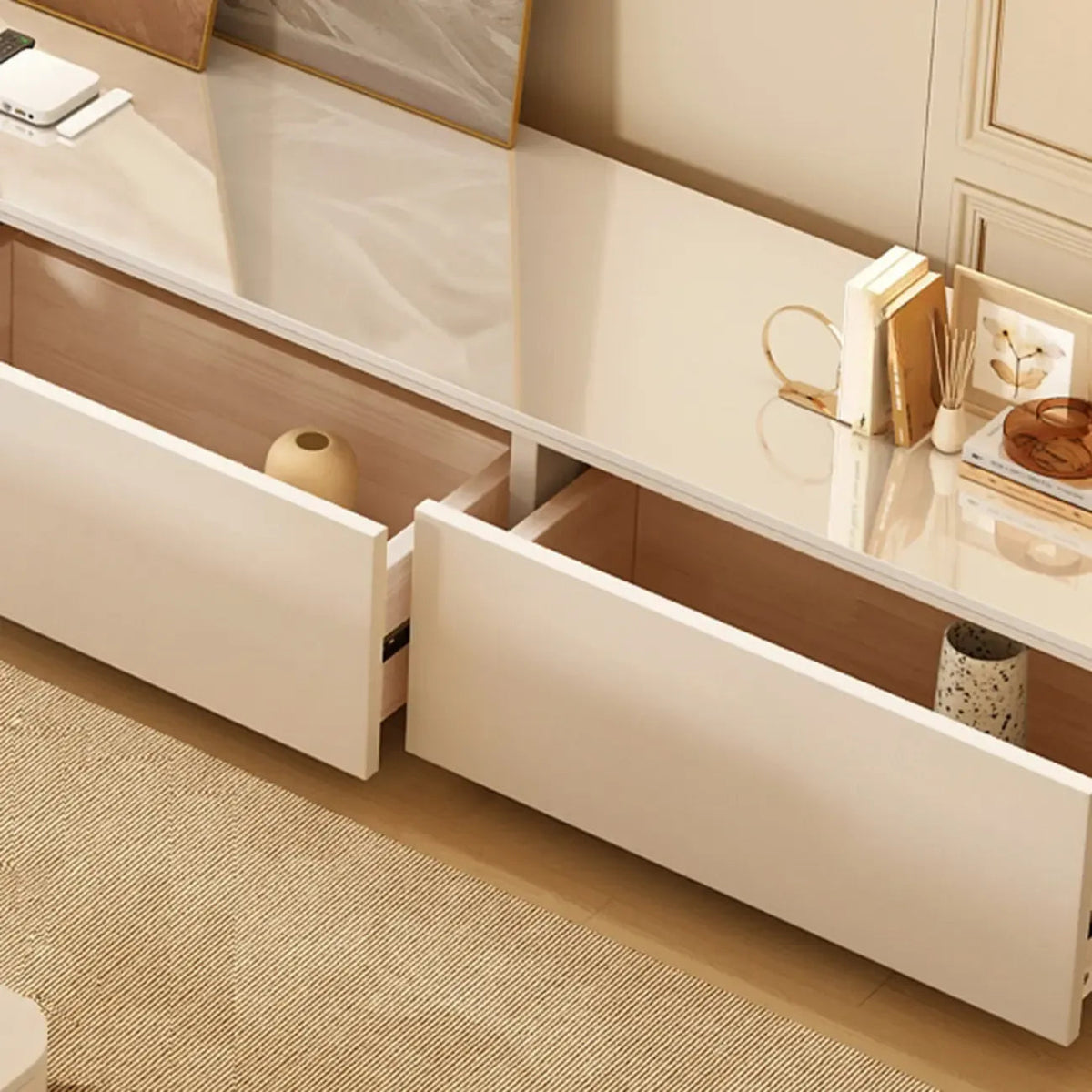 Modern Wooden TV Stand with Drawers and Cable Management