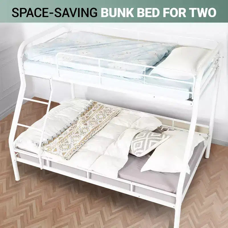 Full Metal Bunk Bed Low Height Safety Design with Guardrails, Angled Ladder and Underbed Storage