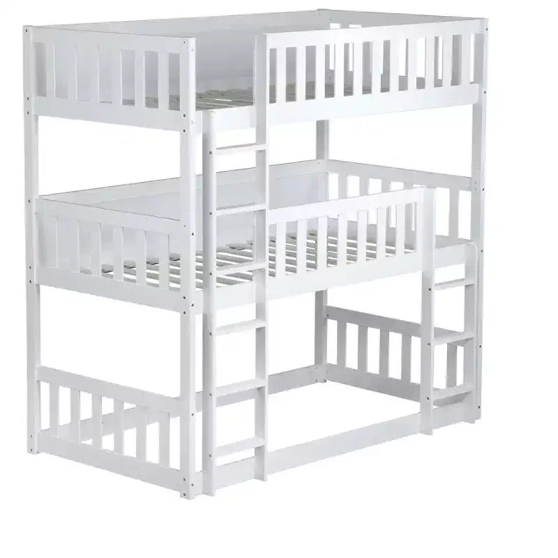 Triple Twin Bunk for Kids, Twin over Twin over Twin Detachable Bunk Bed with Ladder and Guardrail, Separate into 3 Beds