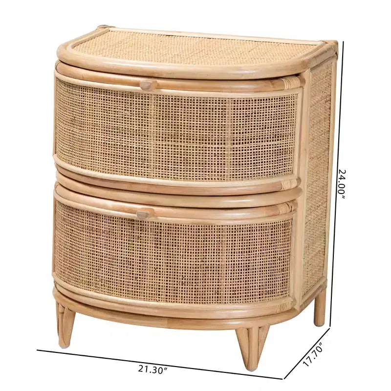 bali & pari Oleta Modern Bohemian Natural Brown Rattan 2-Drawer Nightstand