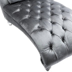 Button-Tufted Upholstered Velvet Recliner Chaise with Pillow and Acrylic Feet