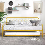Costway Twin Size Metal Daybed with Trundle Space-Saving Sofa Bed Lockable Wheels Gold
