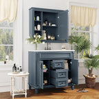 36 Modern Bathroom Vanity with Top Sink and Mirror Cabinet,2 Doors and 2 Drawers