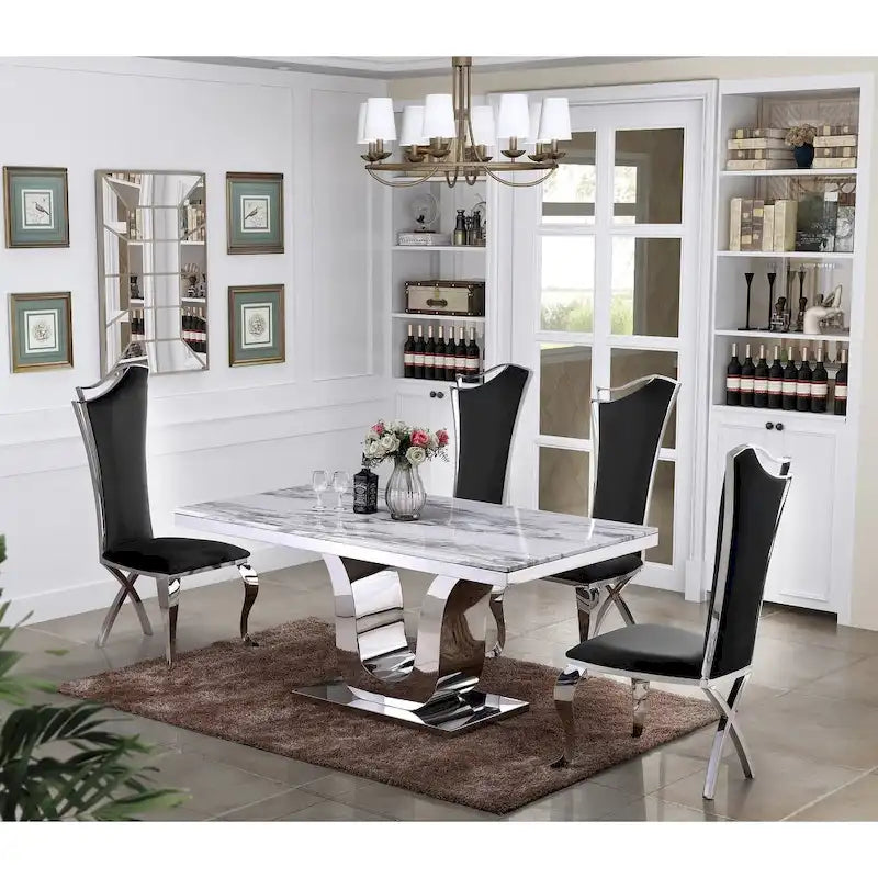 Best Quality Furniture Luxe White Genuine Marble 5pc Dining Set