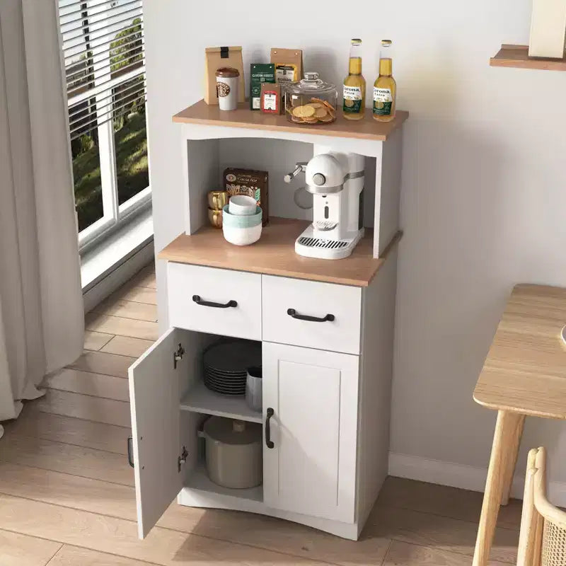 sumyeg Wooden Kitchen Pantry Storage Cabinet with Drawer and Microwave Shelf